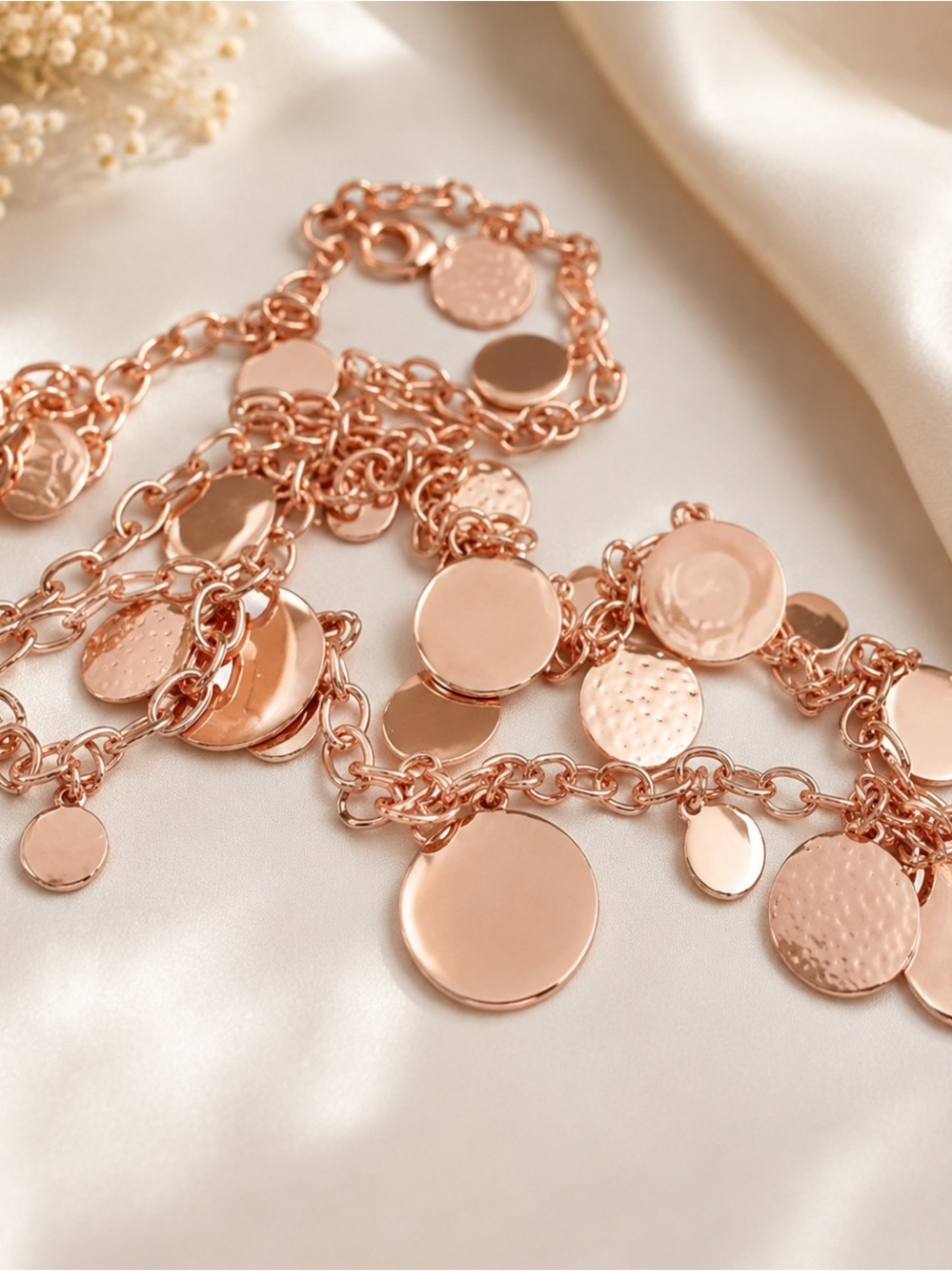New Without Tag Alyssa Rose Gold Long Chain Disc Necklace – 38”